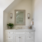 Guest bathroom, vanity, lighting, mirror